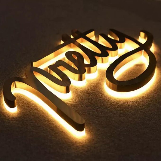 Exterior 3D Storefront Led Gold Paint Acero inoxidable Letter Shop Signs Luminous Business Signage