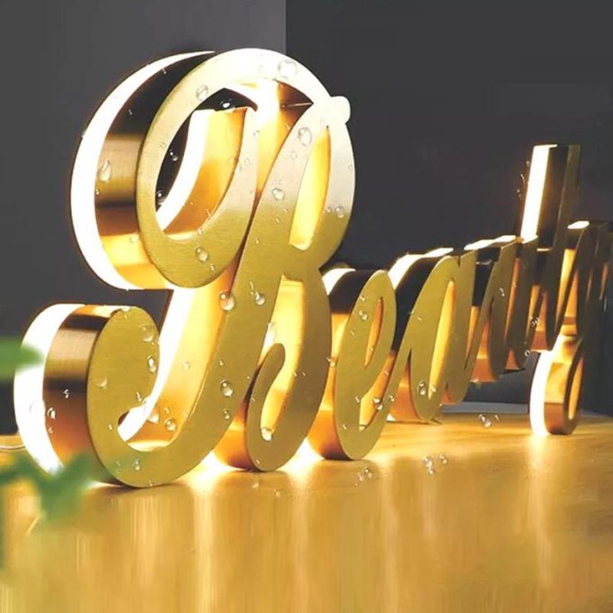 Outdoor 3D Storefront Led Gold Paint Stainless Stell Letter Shop Signs Luminous Business Signage