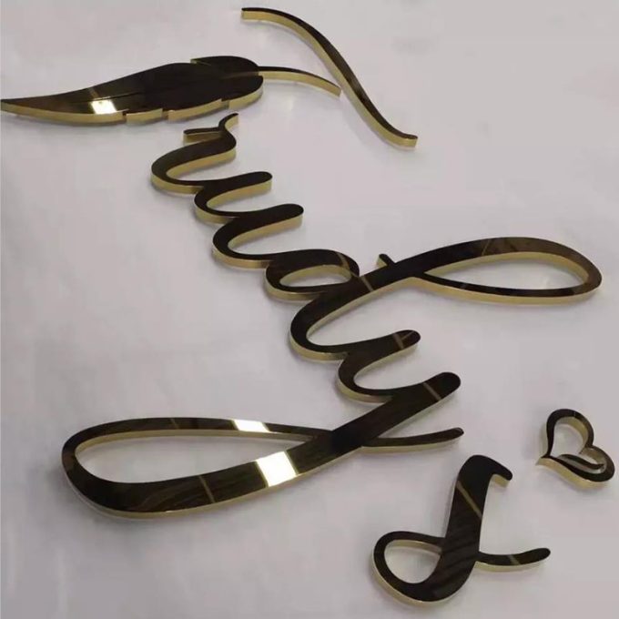 Outdoor Store Front Gold Mirror Stainless Steel Channel Logo Salon Signs Led Light Up Backlit Letters