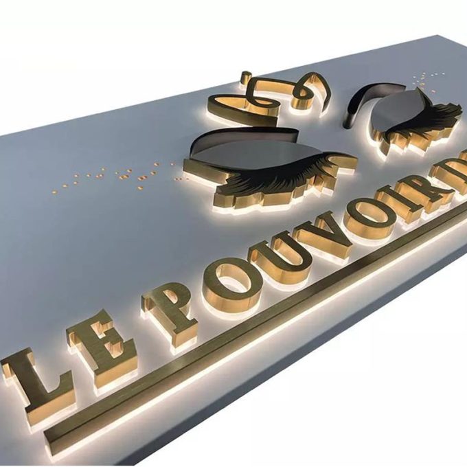 Customized Led Shop Name Sign Board Storefront Gold Stainless Steel 3d Backlit Channel Letters