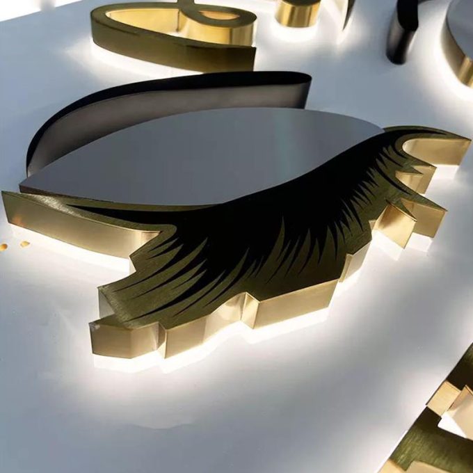 Customized Led Shop Name Sign Board Storefront Gold Stainless Steel 3d Backlit Channel Letters