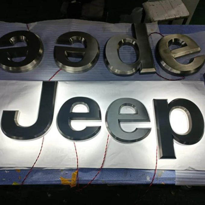 3D Brushed Stainless Steel Jeep Letters Backlit Acrylic Light Up Led Luminous Alphabet Letter Sign