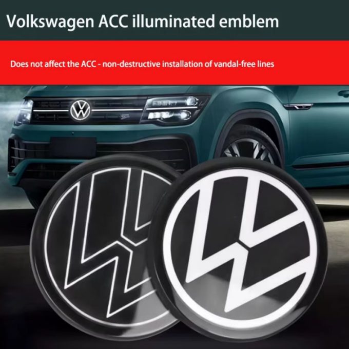 volkswagen acc carro luminoso grade frontal emblema golf 7 7.5 8 passat polo tiguan vw auto logotipo